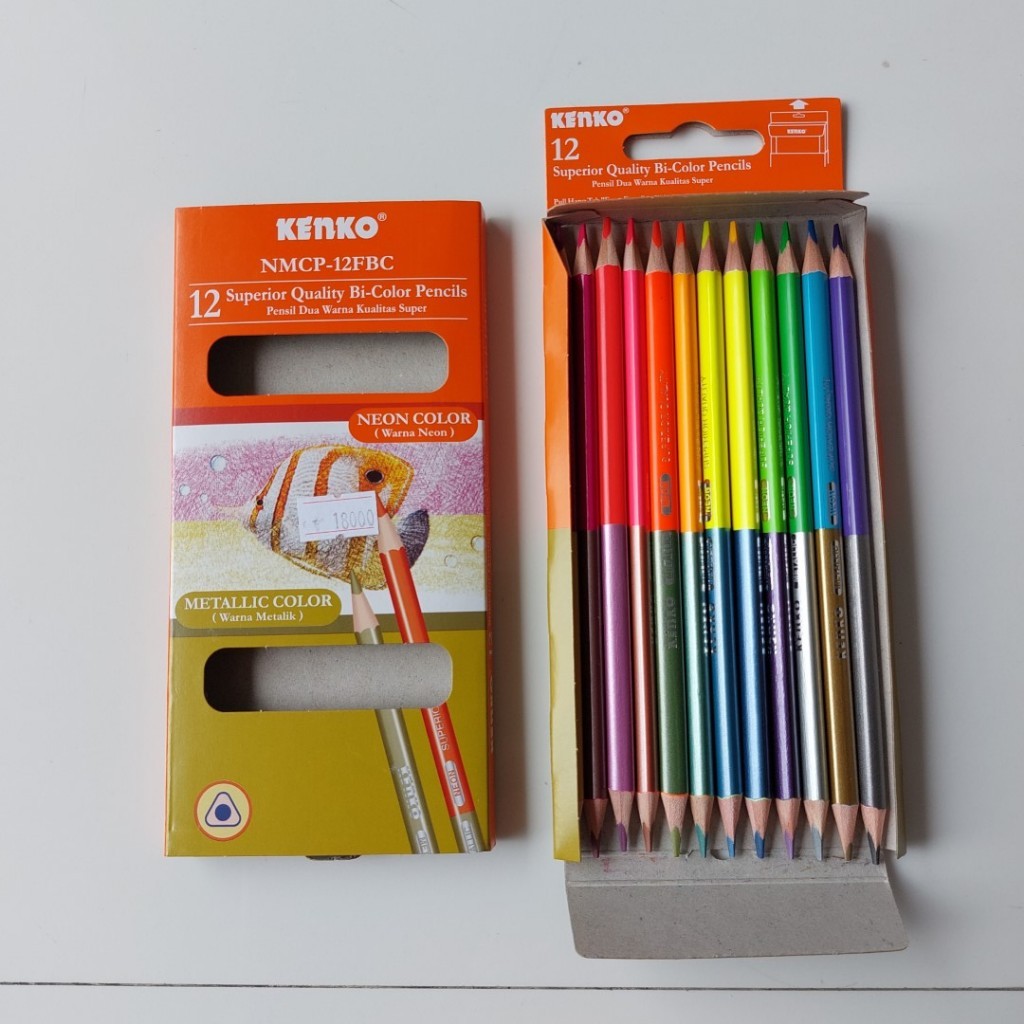 

Neon dan Metallic 2 Sisi Pensil Warna 12 Pensil 24 Warna KENKO BIcolor