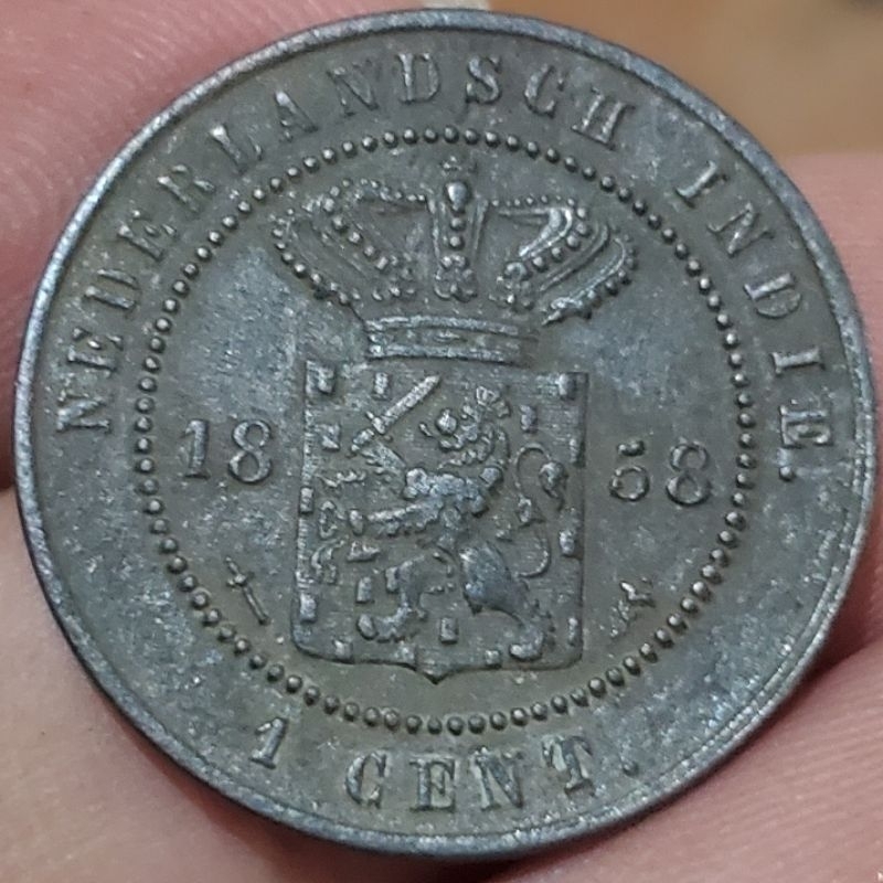 1 biji koin nederland indie 1 cent 1858 temuan sungai untuk koleksi/hiasan/pajangan/dll.