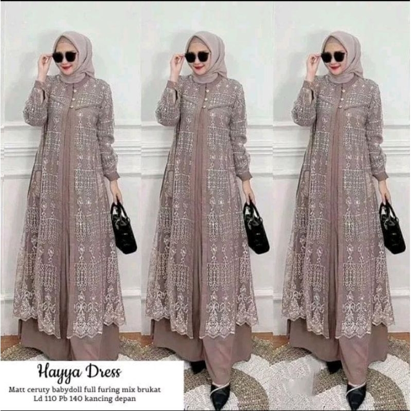 HAYYA Dress BROKAT/Mix Barukat Crinkle Airflow Premium/Gamis Muslim Gamis Dewasa Maxy/M L XL XXL XXX