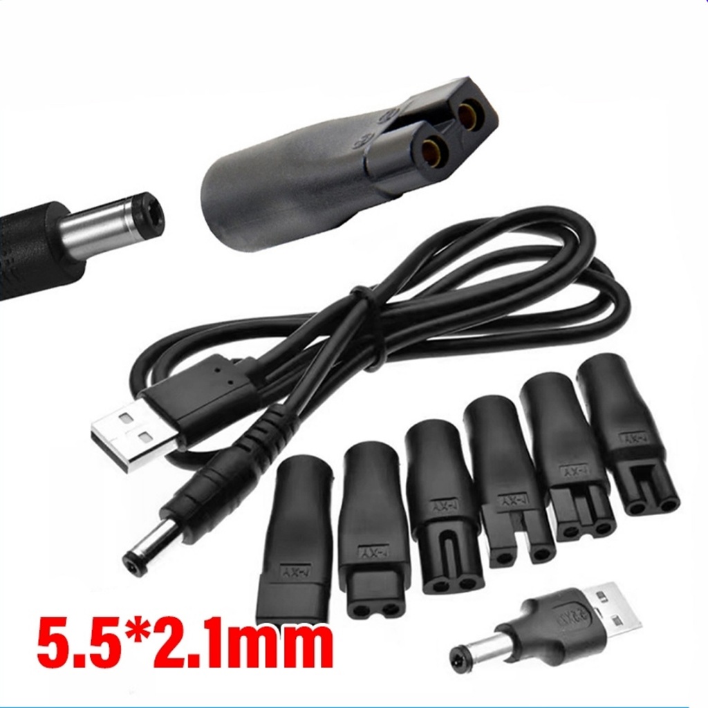 2024 Adaptor Converter Kabel USB Charger Clipper Shaver 7 Pcs Kabel Adapter Power Charger Usb Untuk 