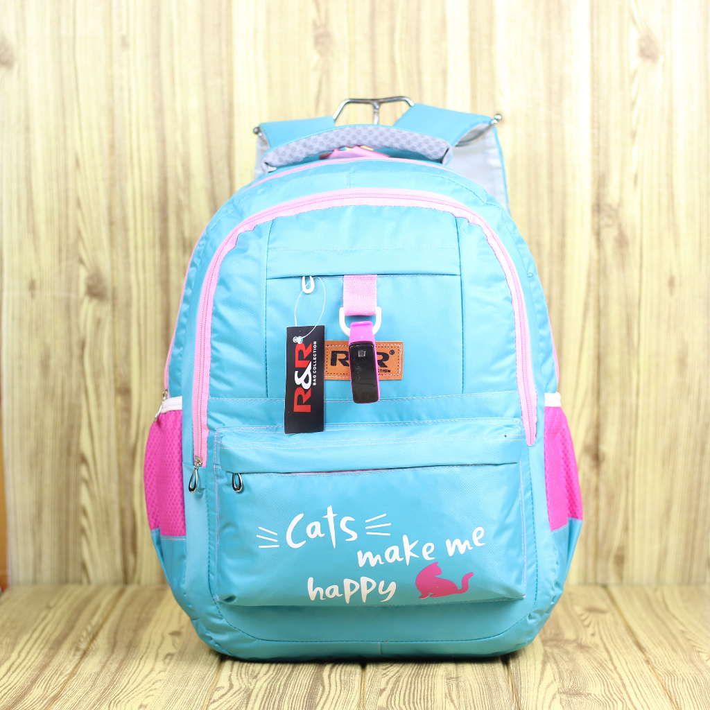 Tas Anak Perempuan R-Two Cats Warna Tosca Anak Paud TK Murah Nyaman Dipakai Muat Buku Sekolah Bahan 