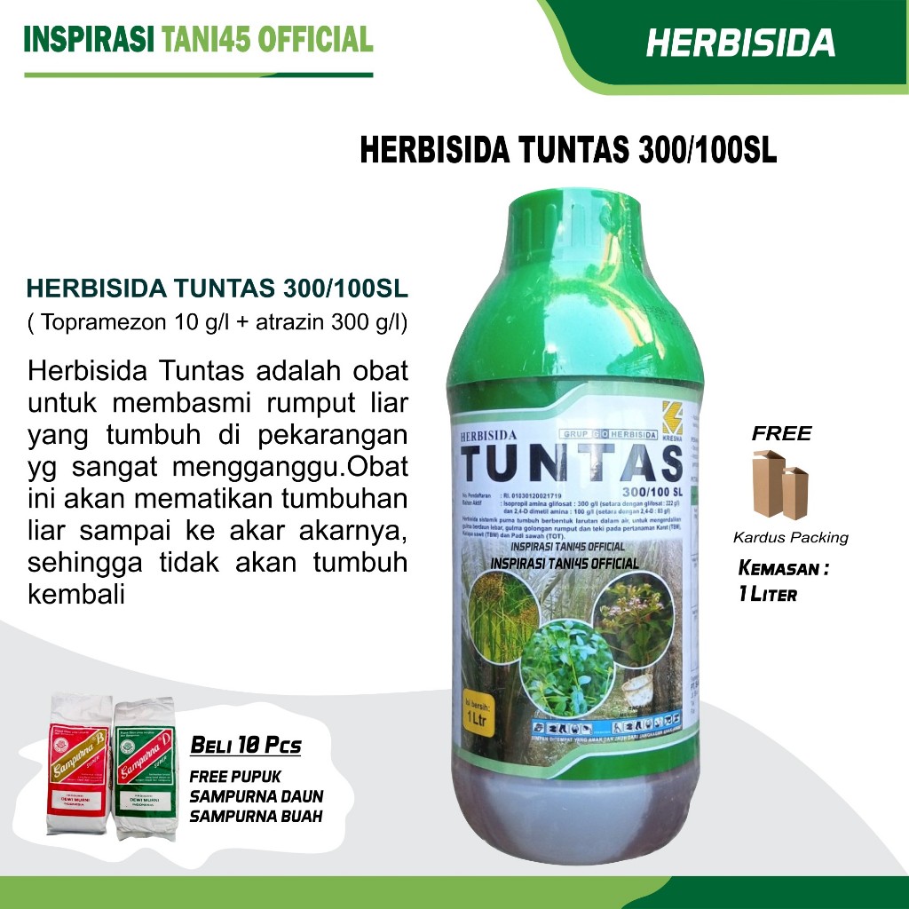 Herbisida Tuntas 1 liter/Obat Pertanian Herbisida Tuntas Pembasmi Rumput Liar 1 Liter/Tuntas Herbisi