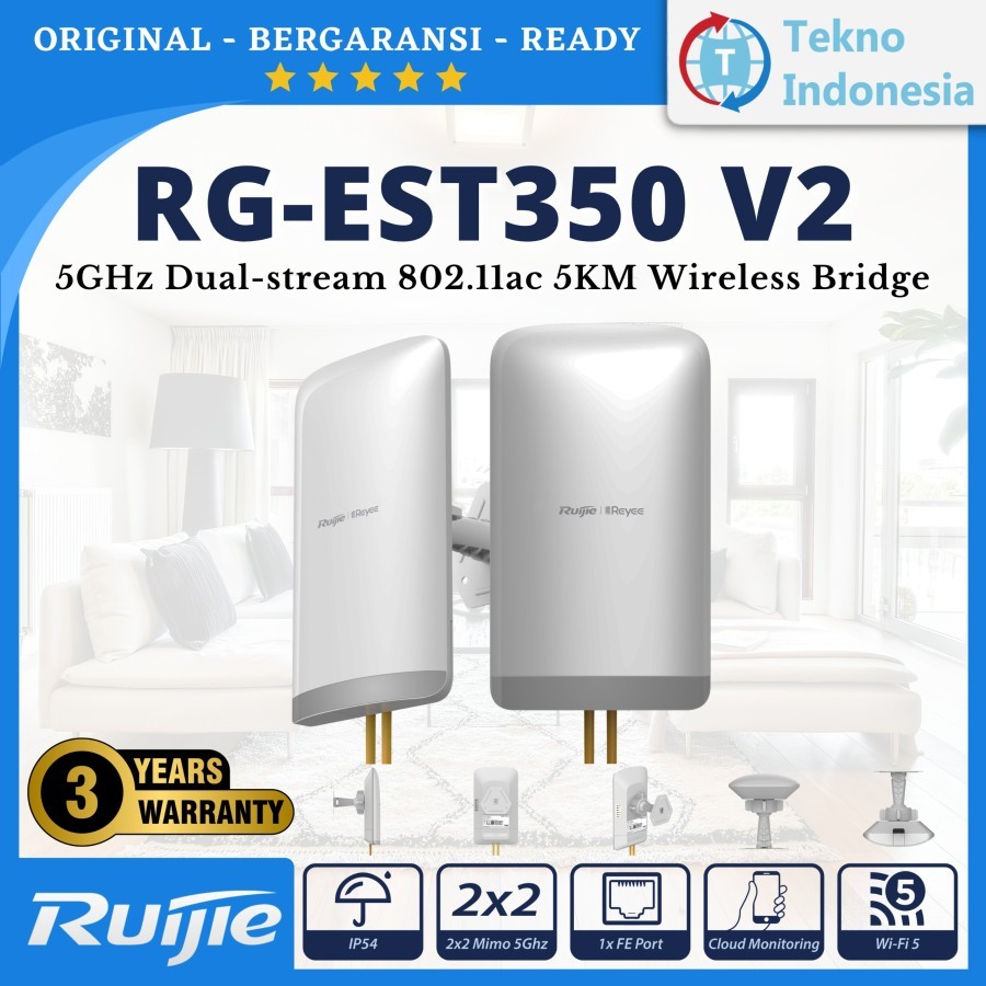 Tekno Indonesia - RG-EST350 V2 RG-EST350 V2 Bridge Wireless 5KM Dual-stream 802.11ac 5GHz Ruijie Rey