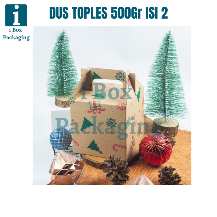 

[ 10 pcs ] Box tenteng Dus Toples 500Gr Isi 2 Natal Jinjing Kotak Kue Kering Packaging Hampers Parcel Christamas