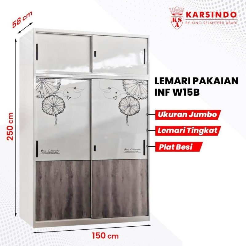Lemari Pakaian Karsindo INFW15B Tinggi Plat Besi Lemari Baju Minimalis Khusus Palembang Jumbo Size