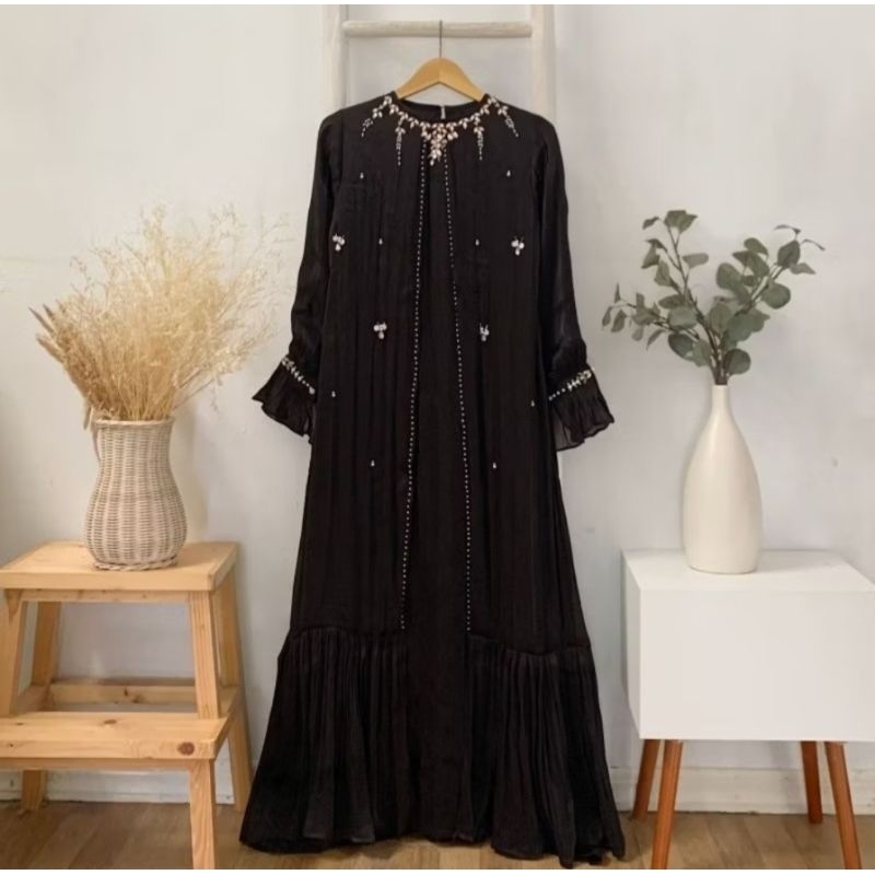 JUAL RUGI Premium gamis yoryou silk tinggal warna hitam saja