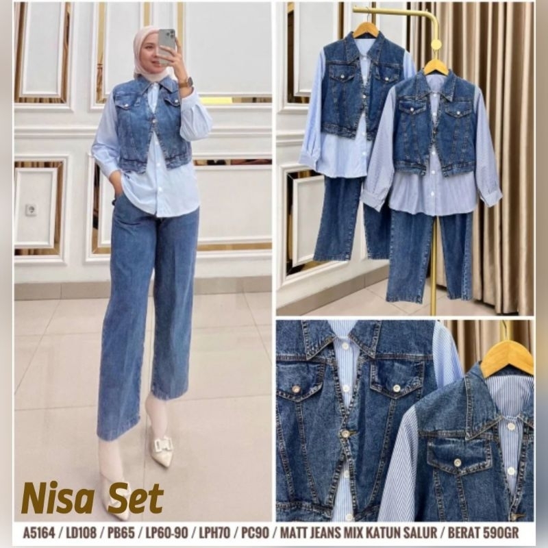Nisa set jeans setelan wanita celana jeans