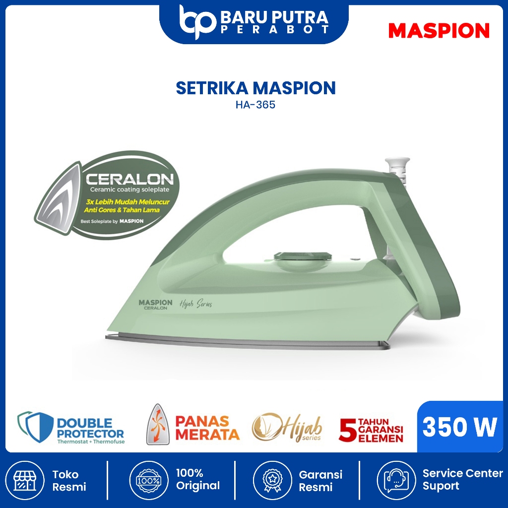 Setrika Maspion HA365 Anti Lengket Ceralon Hijab Series 350Watt HA-365 HA