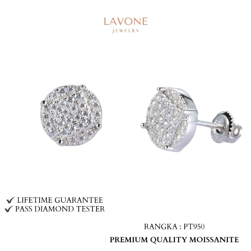 Anting full moissanite GRA rangka Platina950 PT950 platinum