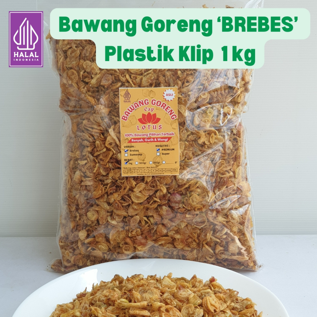 

BAWANG GORENG ASLI BREBES PREMIUM Kemasan 1kg Cap Lotus