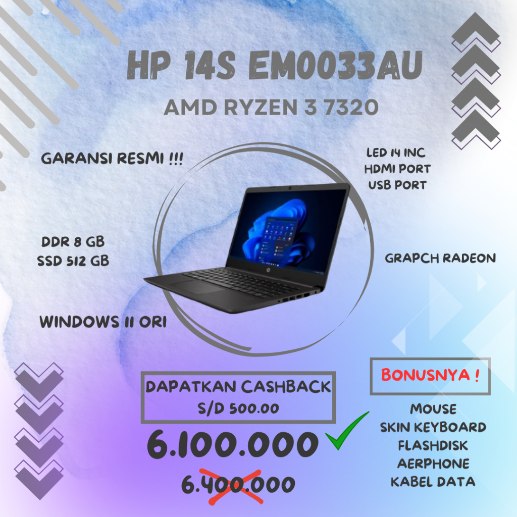 HP 14 EM0033AU AMD RYZEN 3 7320