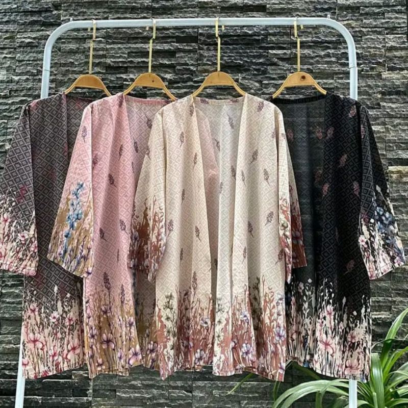 Long Cardigan Ceruty Babydoll Motif Ethnic