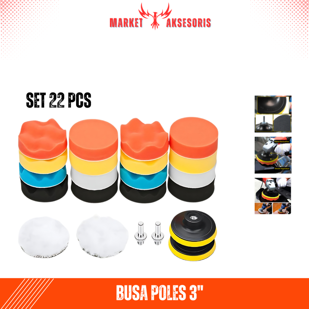 Busa Spon SET 22PCS Mesin Poles Mobil Wool Foam Pad Velcro Alat Adapter Polisher Mesin Bor Poles Pem