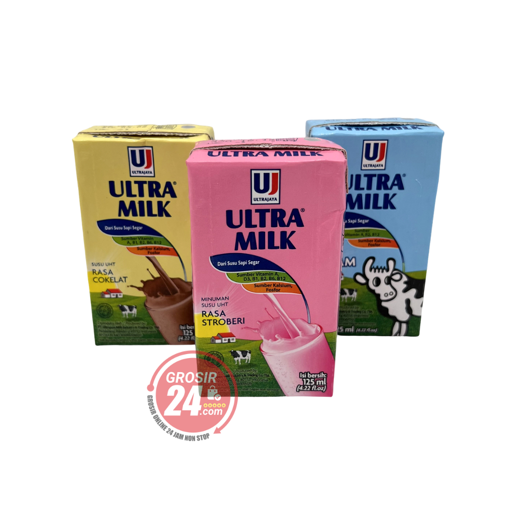 

GROSIR24 - Ultra Milk Susu UHT Netto 125 ml, Ultramilk Rasa Cokelat/ Chocholate, Full Cream, Stroberi/ Strawberry, Grosir Ecer Harga Termurah, Terlaris, 100% Original, 100% Halal & BPOM