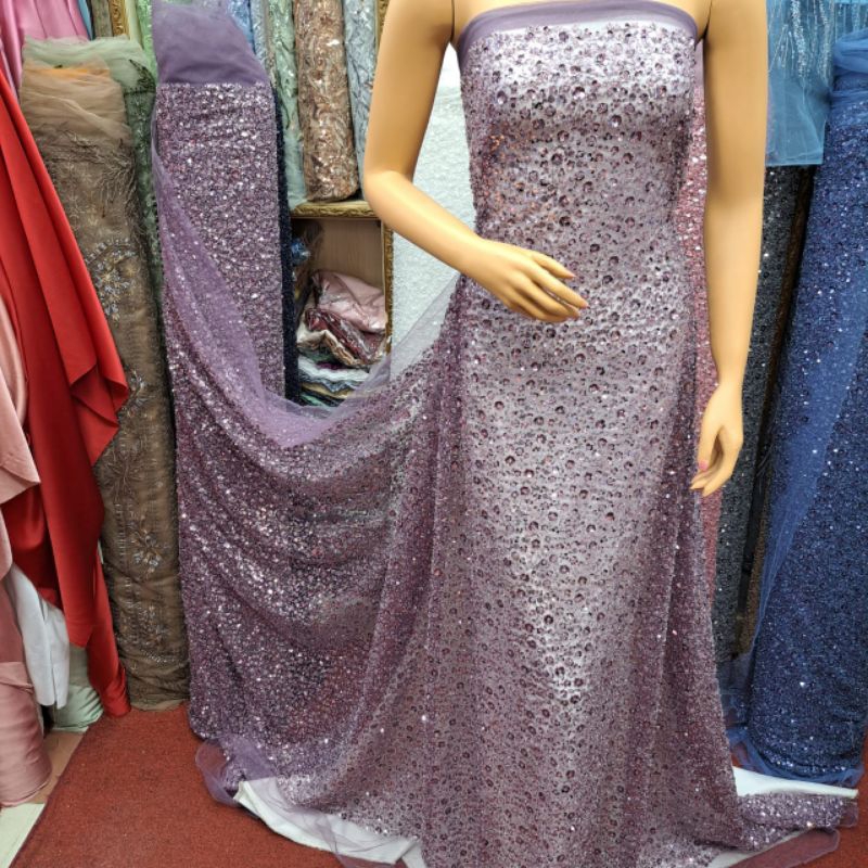 bahan kebaya kain Tille Payet premium full Payet soaroski jepang