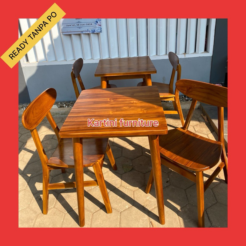 set meja makan cafe 2 kursi minimalis kayu jati kursi cafe meja cafe kayu jati