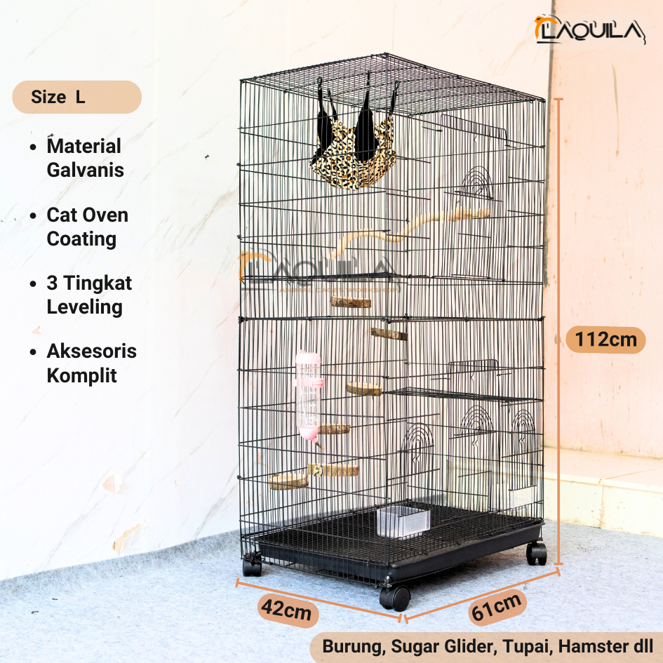 Kandang Galvanis Lipat L Sangkar Umbaran 3 Tingkat Burung Sugar Glider SG Love Bird LB Kenari Size L