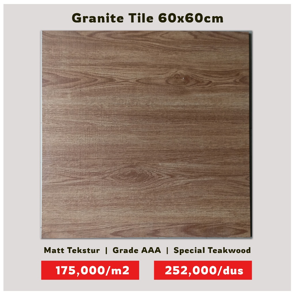 Granit lantai 60x60 Motif Kayu Matt Tekstur Coklat Jati Original Granite Tile Grade AAA Termurah
