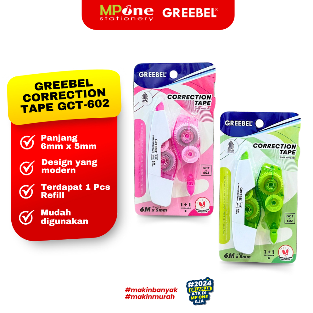 

(1 PCS) Greebel Correction tape GCT-602 / Tipe-x Roll Kertas 6m x 5mm Greebel Non Toxic + Refill