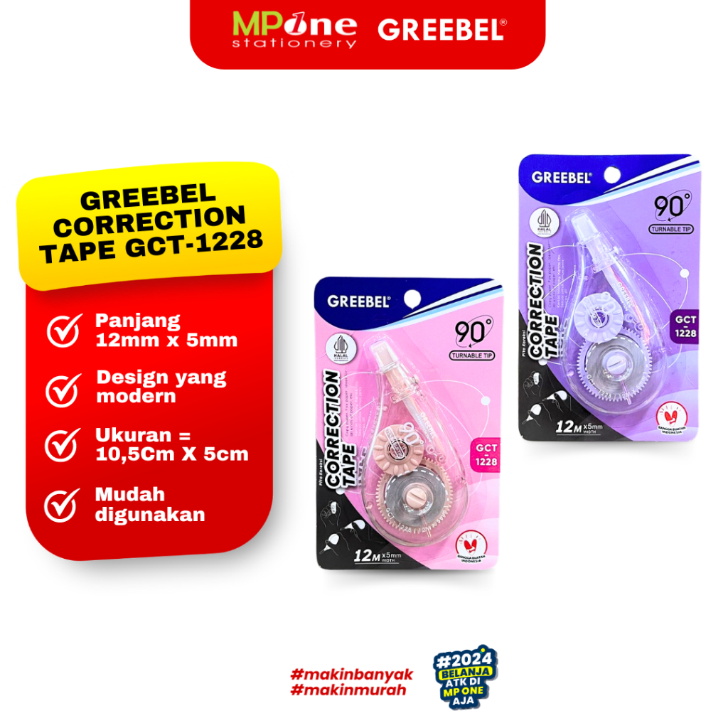 

(1 PCS) Greebel Correction tape GCT-1228 / Tipe-x Roll Kertas 12m x 5mm Greebel Non Toxic