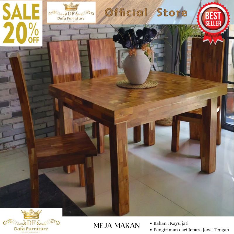 Meja Makan Kayu Jati Motif Mozaik 4 Kursi