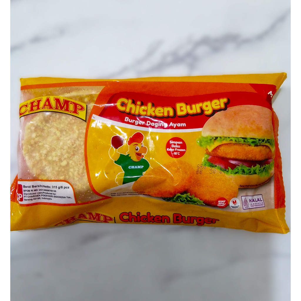 

Champ burger 315gr isi 6 | Patty Burger Ayam Crispy