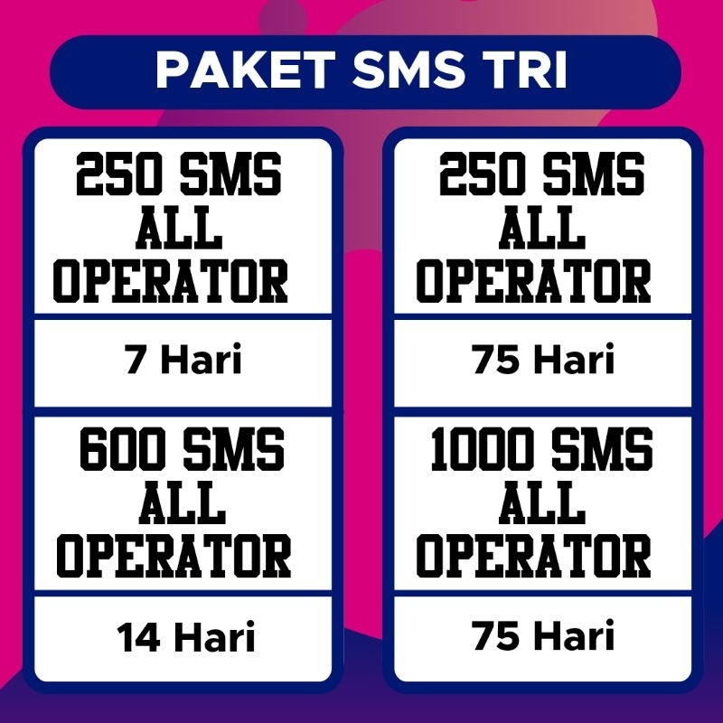 Paket SMS tri three 3 All operator murah 7 hari 14 hari 75 hari