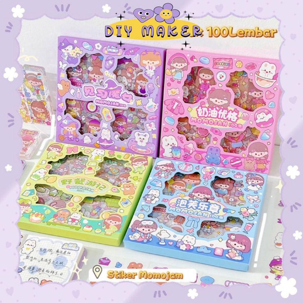 

DM Stiker Box 2D MOMOJAN Isi 100 Lembar Lucu Decor Jurnal / Sticker Korean Style Anti Air Notebook