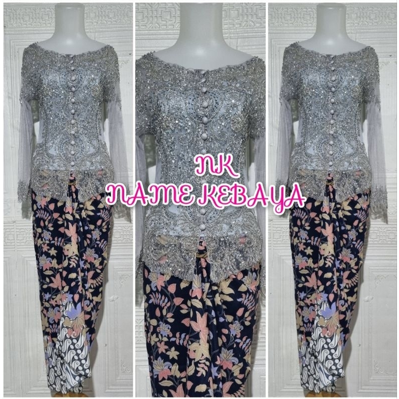 set kebaya wisuda modern kebaya silver + longtorso dan kain lilit