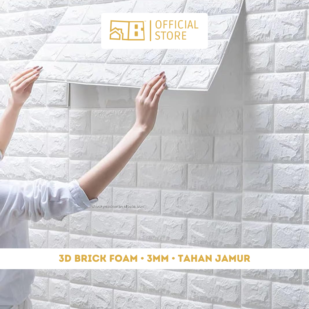 [Putih & Warna] 3D Brick Foam Bata Putih Warna Krem Cream Biru Hijau Ijo Kuning Abu Silver Timbul Wa