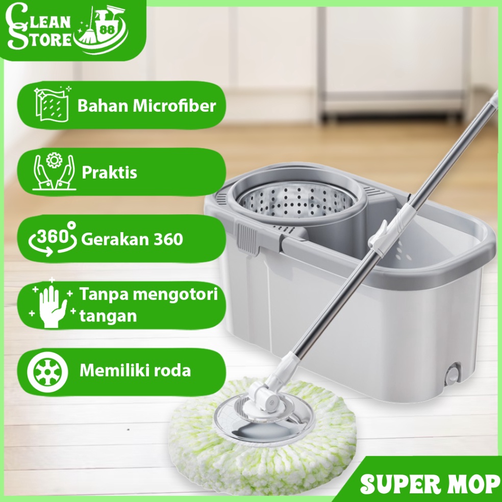 Top Produk CS88  BISA COD Alat Pel Lantai Set Super Mop Dengan Ember Pencuci Putar  Rotary Mop 36