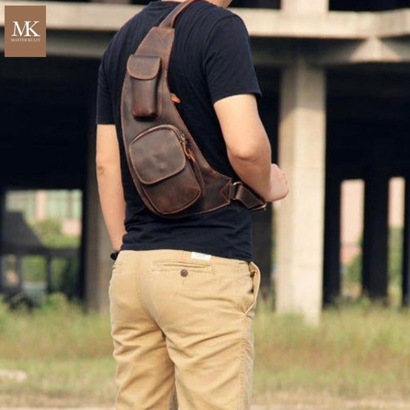 Crossbody Sling Bag Mens Crazy Horse Leather