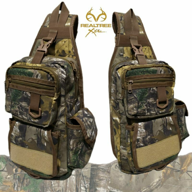 Tas Camo Real tree Edge Sling bag Loreng import / Tas camouflage berburu model Selempang / Slingbag 