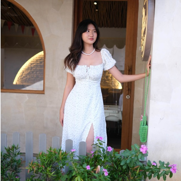 LILY DRESS | Summer Dress Wanita / Woman Long Dress / Dress Bunga Motif Korean Style | INI WEAR