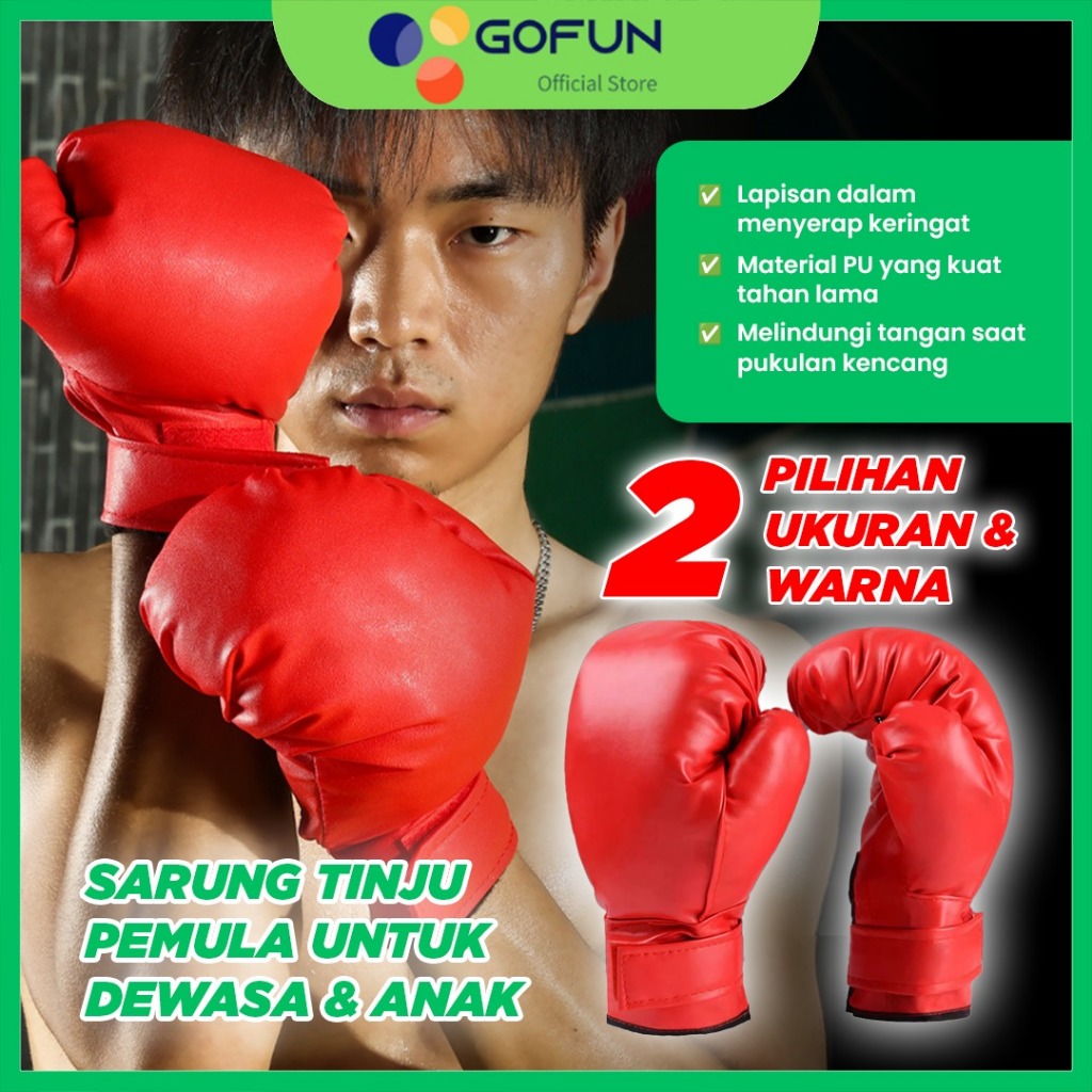 Sarung Tinju Samsak Anak Polos Material PU Boxing Gloves Set Kiri Kanan Olahraga MMA Dewasa Latihan