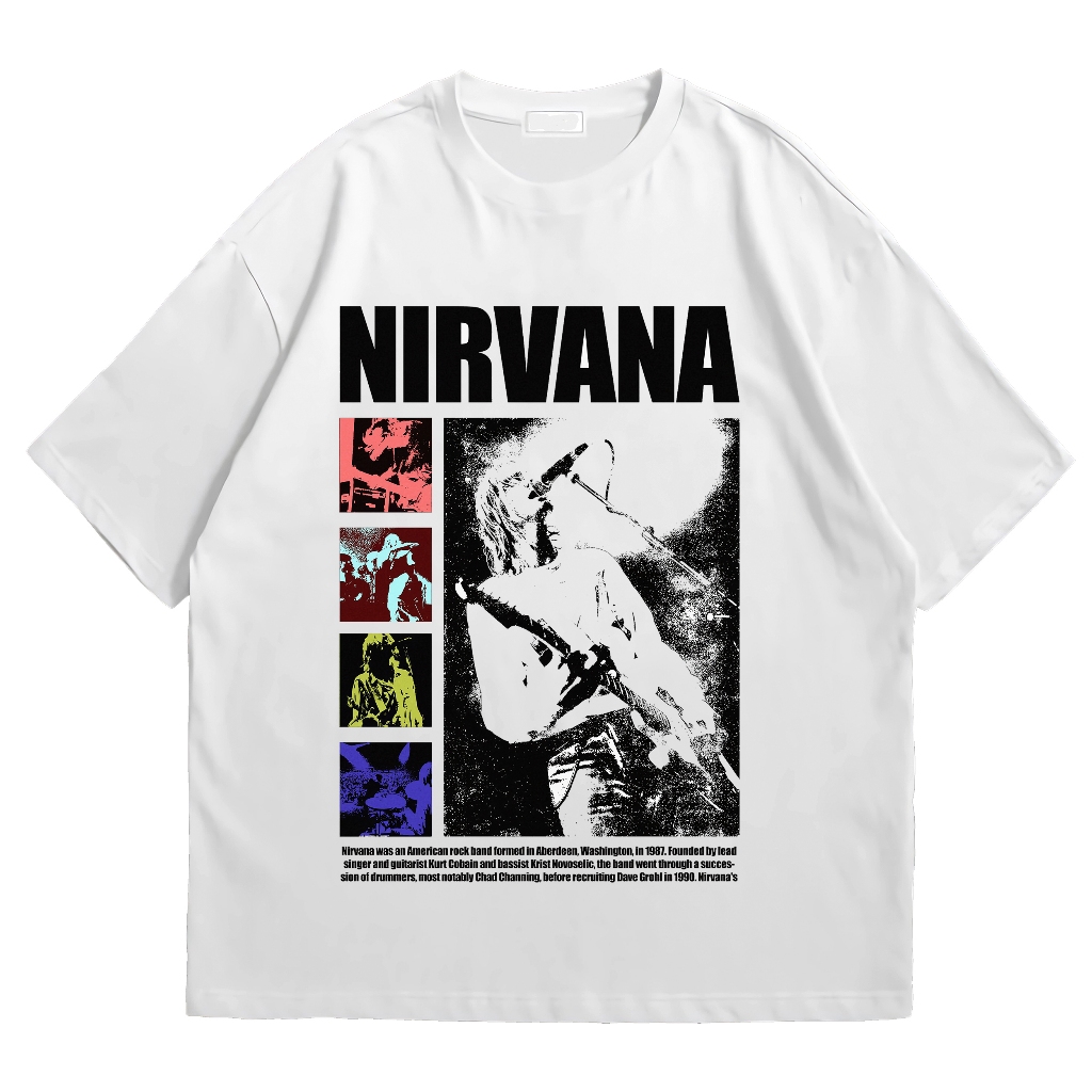 Baju Kaos Reguler Band Musik Nirvana White 138 T-shirt Pria Wanita Unisex Cotton Combed White 24s
