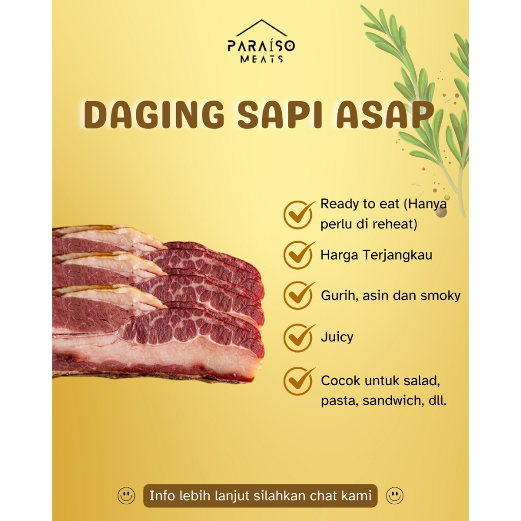 

Daging Sapi Asap Iris I Smoked Beef Slice 150 gr