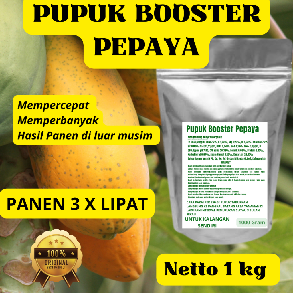 Pupuk organik booster perangsang pelebat buah Pepaya cepat berbuah manis tidak rontok dan subur