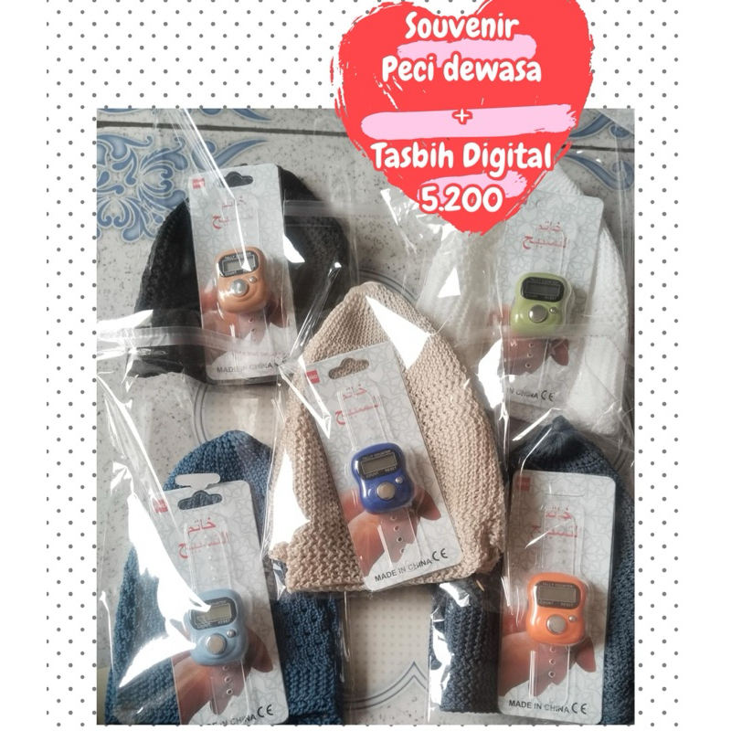 PECI SONGKOK KOPIAH DEWASA TASBIH DIGITAL SOUVENIR TAHLIL UMROH AQIQAH KHITAN TAHLILAN 40 harian