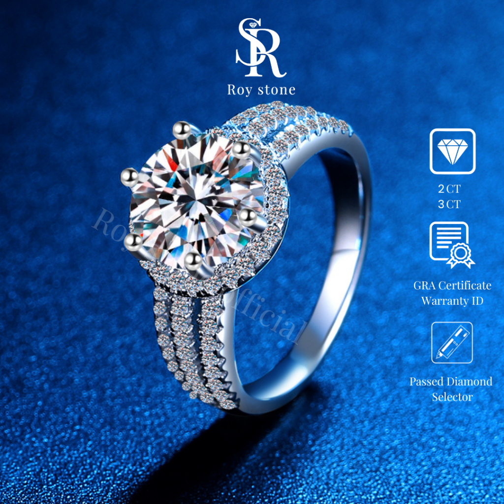 RoyStone - Cincin Wanita Moissanite Sertifikat GRA Original Lapis Emas - Aster Ring