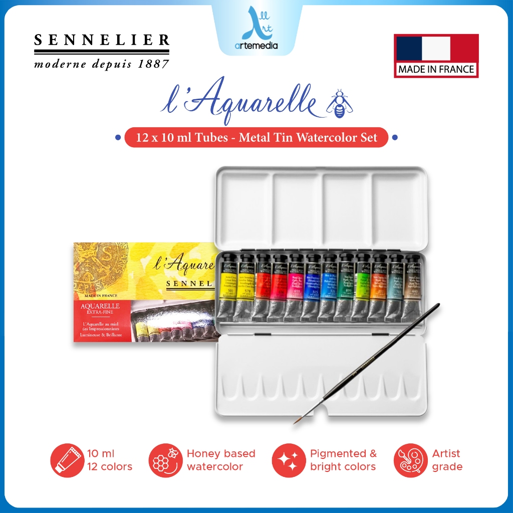 

Sennelier L Aquarelle 12x10ml Tube Metal Tin Watercolor Set Cat Air