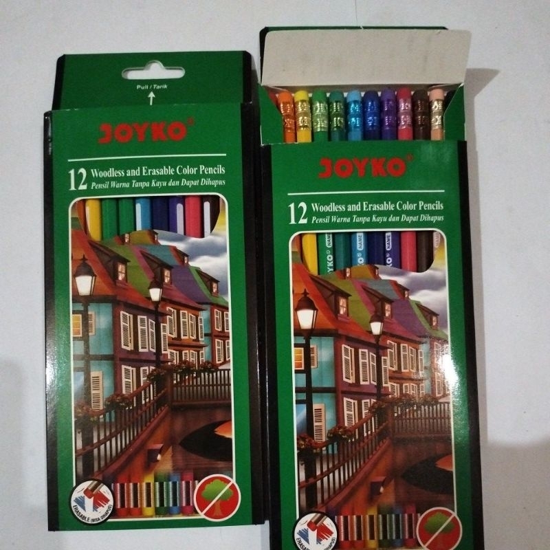 

Pensil warna panjang hijau bisa dihapus CP-109 Joyko 12 warna
