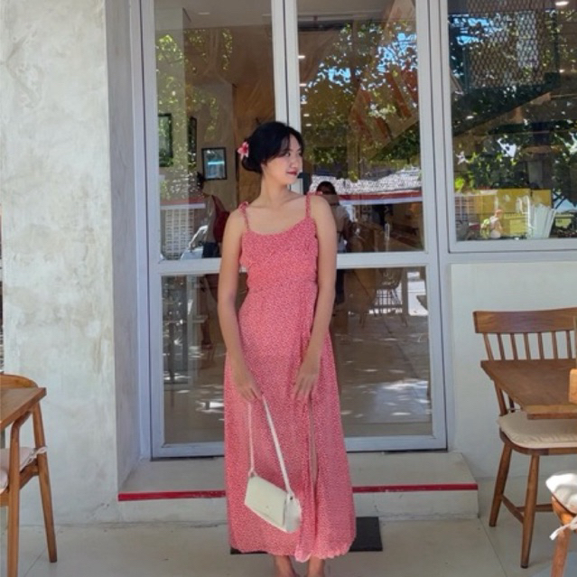 DYLAN DRESS | Summer Dress Wanita / Woman Long Dress / Dress Bunga Motif Korean Style / Dress merah 