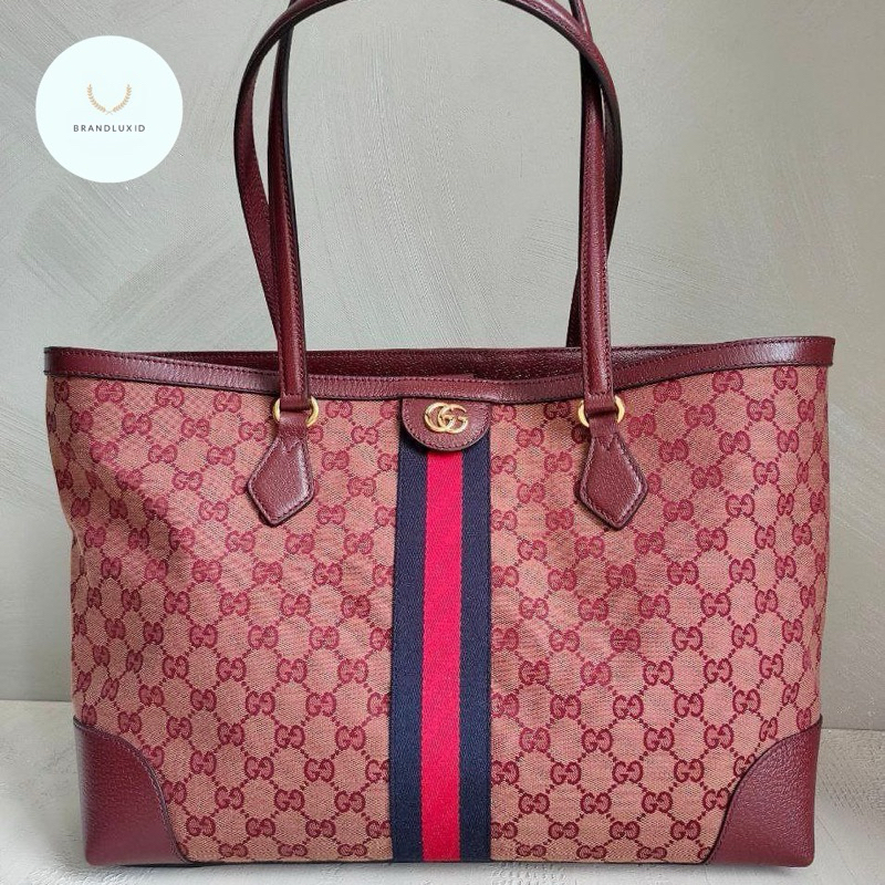 Gucci Medium Tote Bag GG Supreme Ophidia in Red