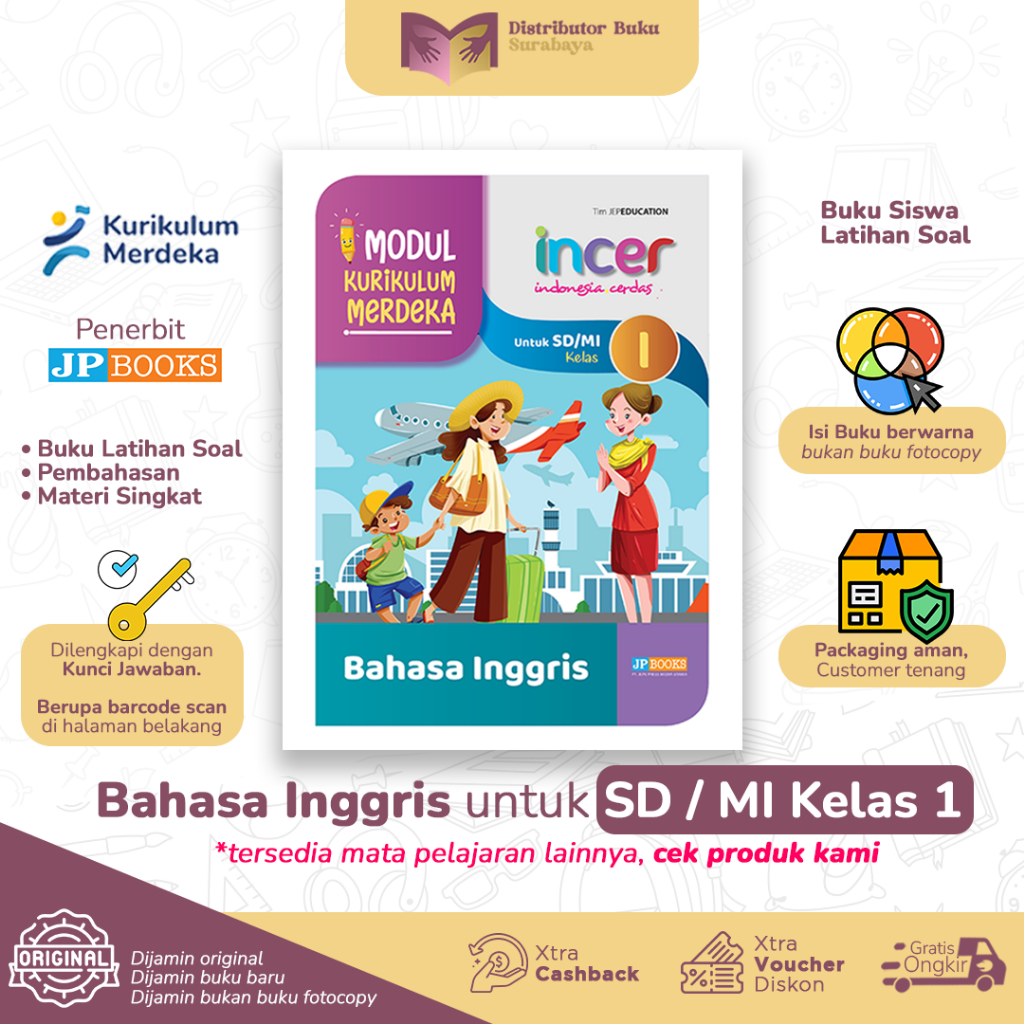 Buku Soal Modul Incer Bahasa Inggris Kelas 1 Sd - Kurikulum Merdeka - Penerbit JP Books