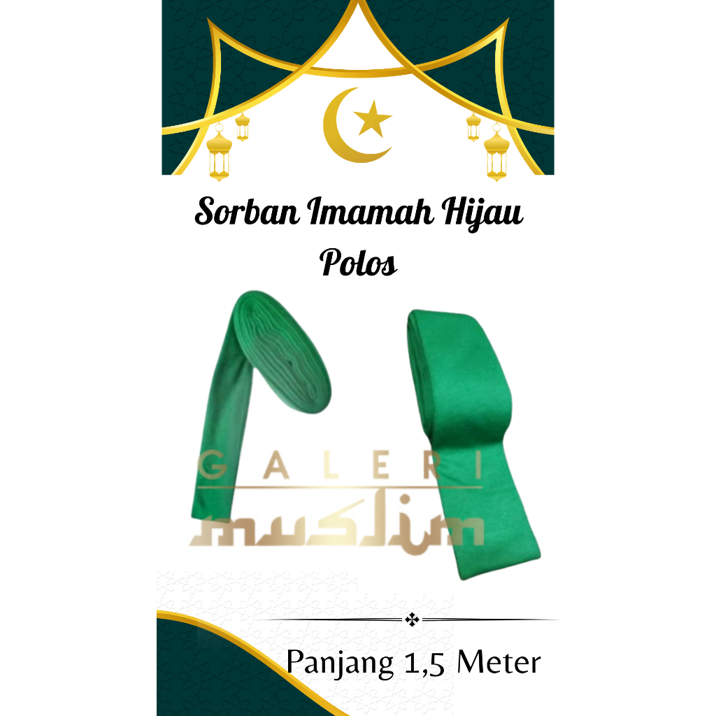 sorban imamah hijau 1,5 meter / imamah polos hijau 1,5 meter / imamah rida hijau polos 1.5 meter / s