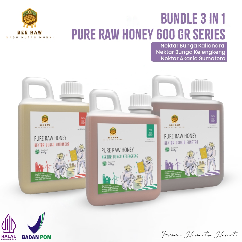 

Bee Raw Bundle 3 In 1 Madu Akasia Kelengkeng Kaliandra 600gr Series