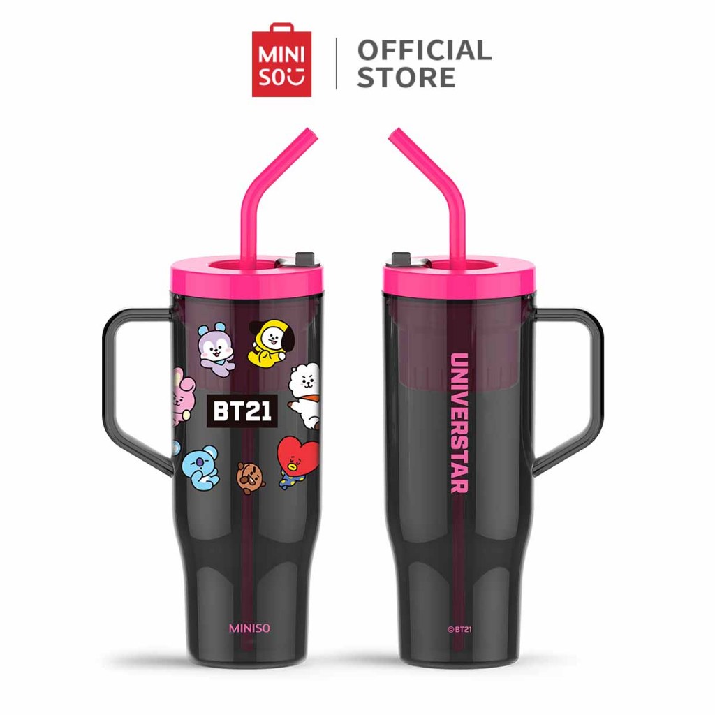 Miniso x BT21 Collection Gelas Plastik Dengan Sedotan Kapasitas Super Besar Cangkir Meja Plastic Tum
