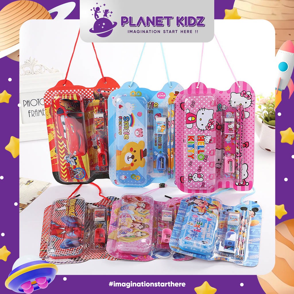 

PLANETKIDZ FK120 set stationery paket alat tulis korea lucu kotak pensil besi pensil penggaris souvenir hampers anak