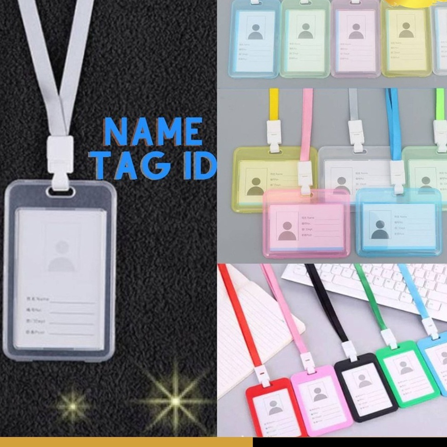 

Name Tag Id Card Transparant Gantungan Kartu Nama Plastik Vertical Lanyard Potrait Motif Polos Warna Warni Tanda Pengenal Bening